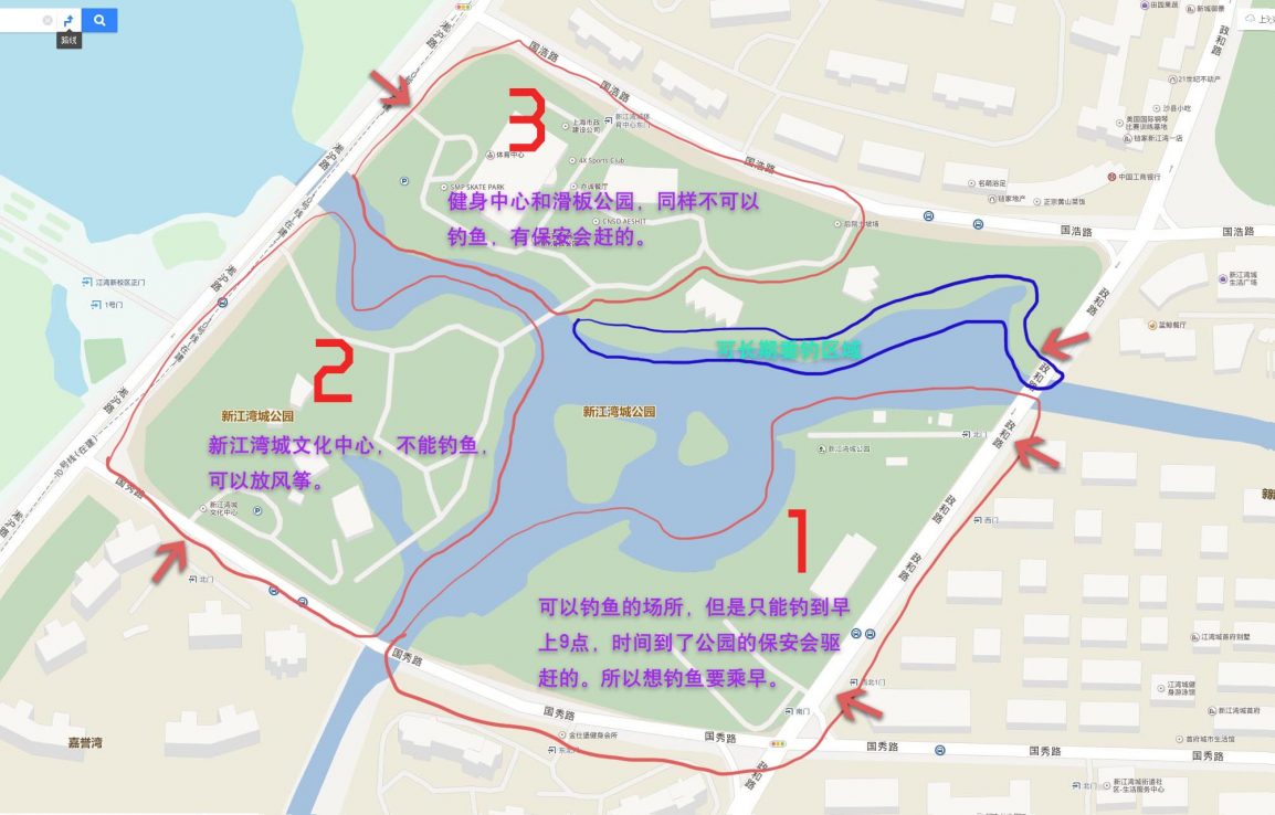 江湾公园垂钓地图